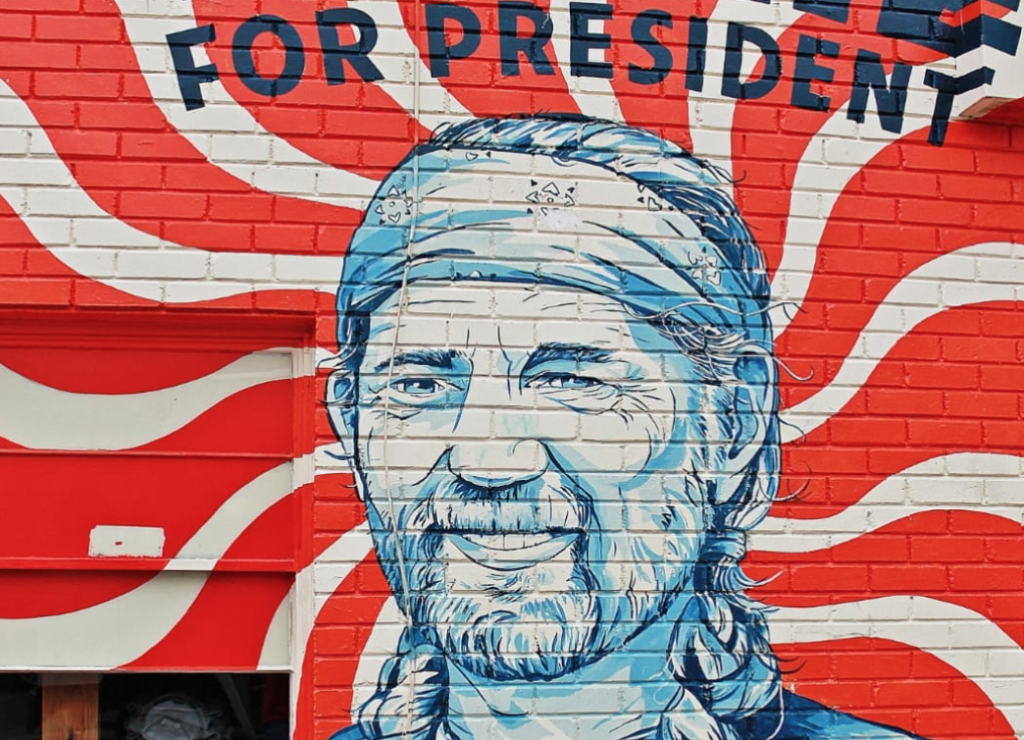 mural of Willie Nelson in Austin, Texas